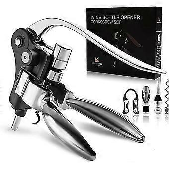 Wine Opener, Kitessensu Easy Lever Wine Corkscrew With No-stick Worm, 6-piece Wine Bottle Opener Set With Foil Cutter, Bottle Stopper, Pourer, Extra C