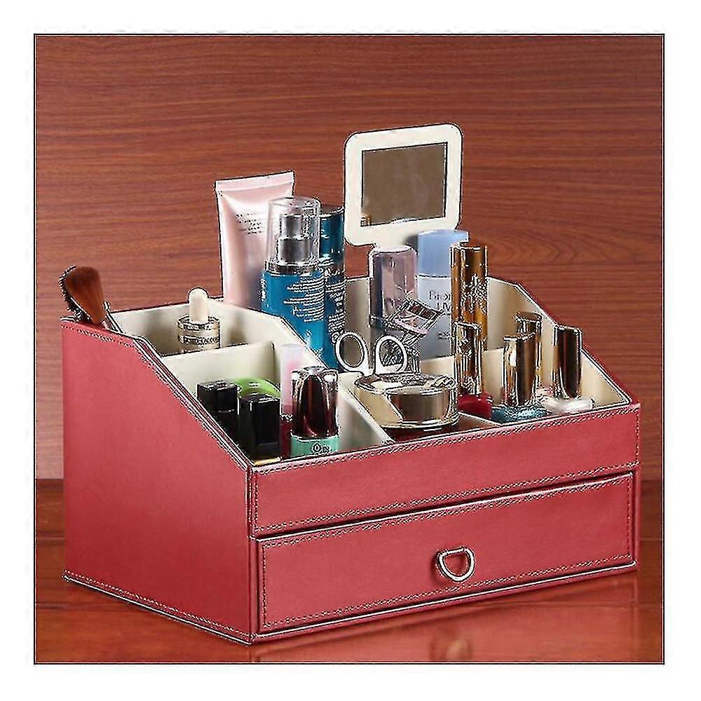 Pearly Lustre Leather Mirror Comestics Storage Box(red)