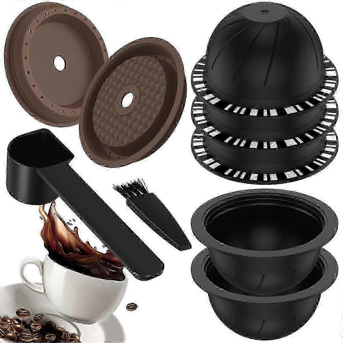 5 Reusable Vertuo Pods for Nespresso Machine, Includes 2 Lids, Spoon & Brush