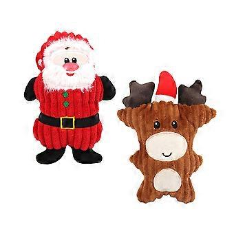 Haustier-Kauspielzeug, 2 Stück, Plüsch-Hirsch-Weihnachtsmann-Spielzeug mit Geräuschen zum Spielen