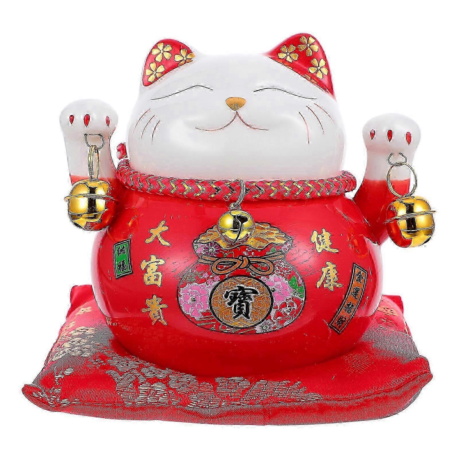 Lovely Red Ceramic Fortune Cat Jar