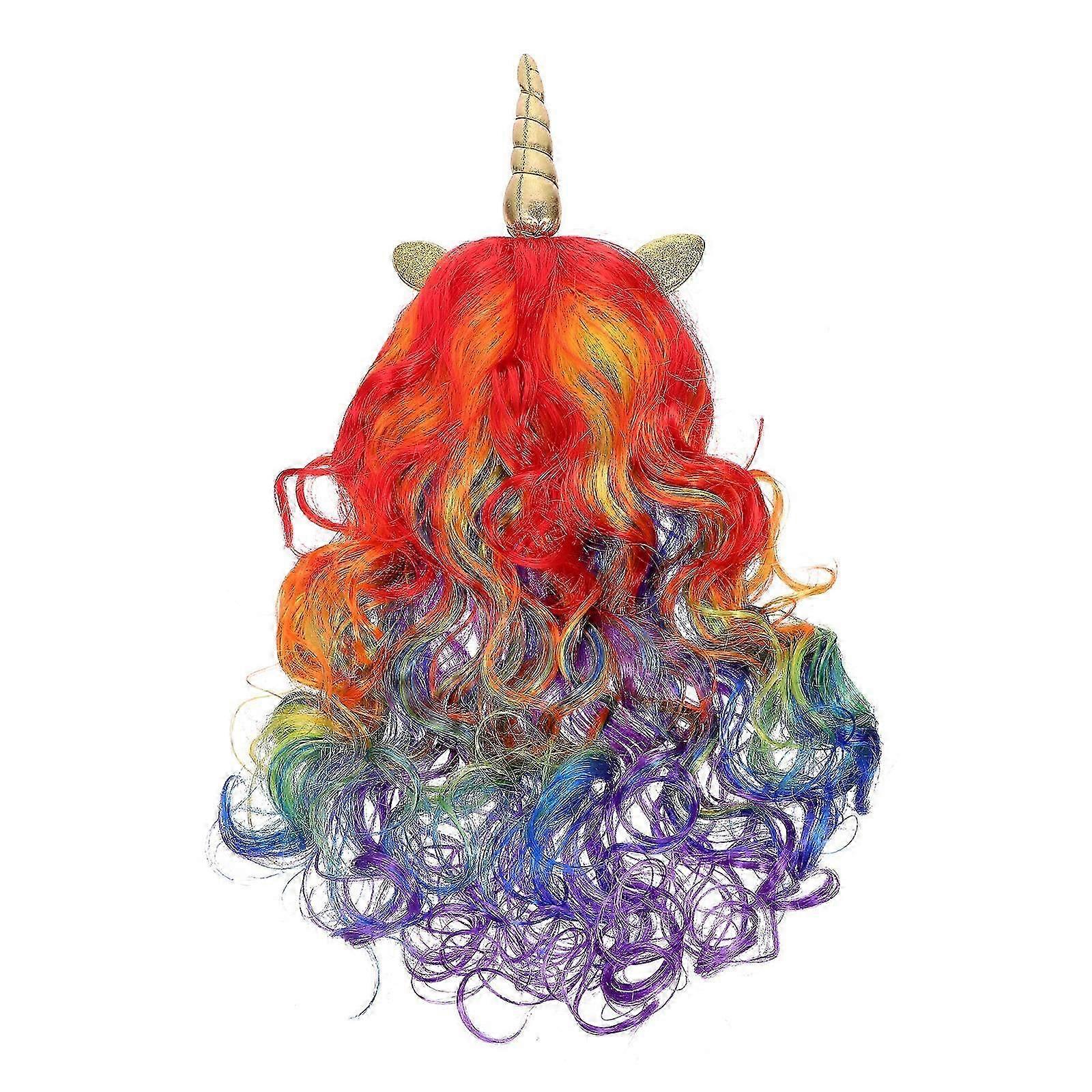 Cosplay Colorful Unicorn Wig 2Pcs Bundle