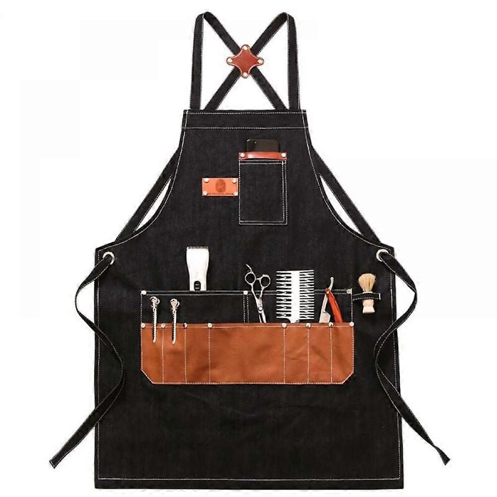 Cross-Back Cotton Canvas Chef Apron with 10 Pockets for Kitchen Workshop