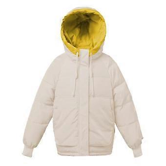Women Cotton Padded Coat Hooded Drawstring Long Sleeve Solid Color Jacket Coat with Big Pockets Loose Fit Zipper Placket Quilted Outwear