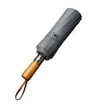 Windproof Automatic Umbrella with Wooden Handle, Large Folding Double Canopy for Men and Women