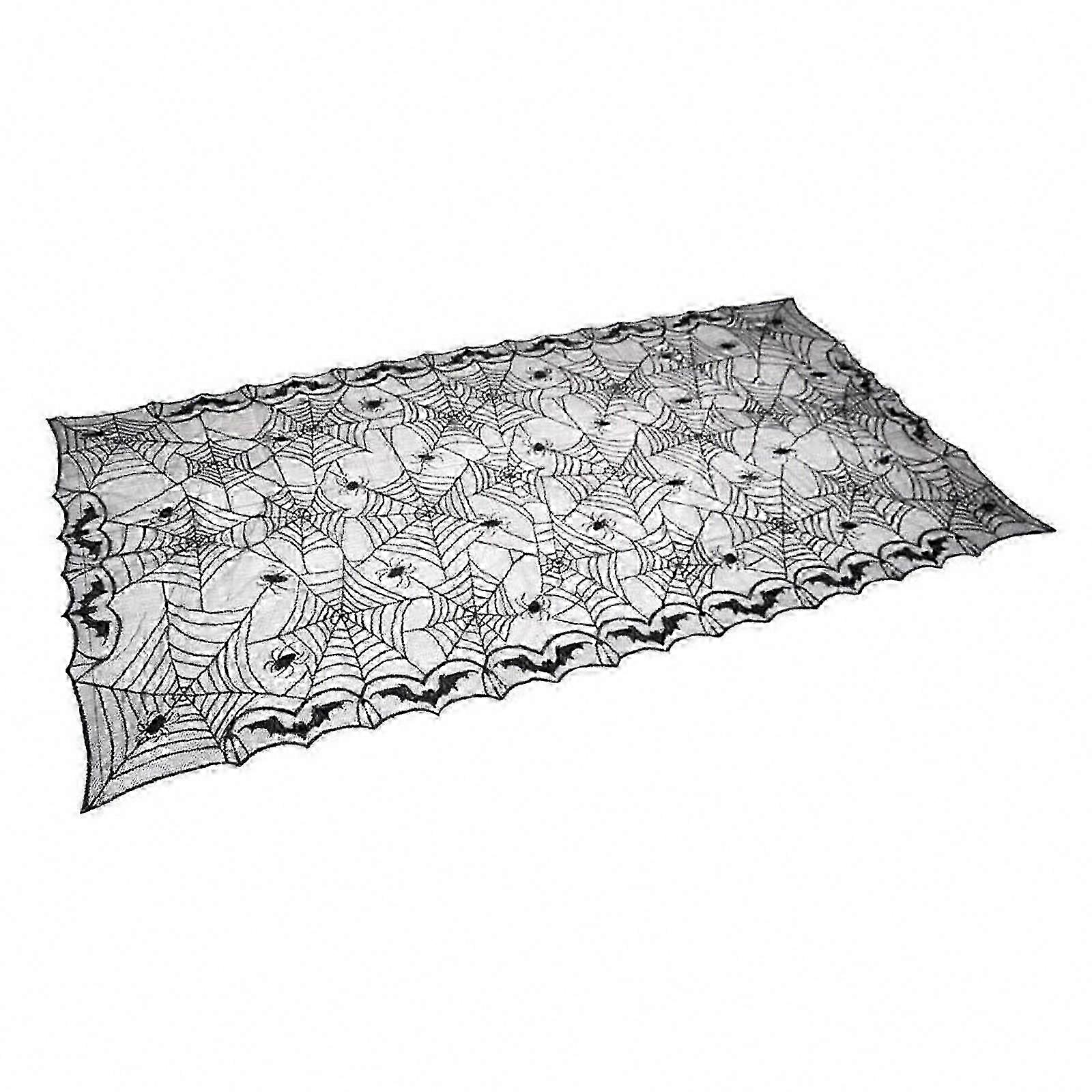 Halloween Tablecloth, Rectangular Black Polyester Lace Spider Web Tablecover