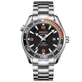 Men's Dive Watch Black Orange Bezel Stainless Steel Bracelet 600M Quartz Sport