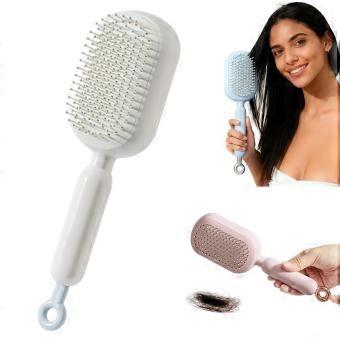 Detangling Hair Brush with Self Cleaning Retractable Cushion, Anti Static for Wet Dry Thick Curly Hair White