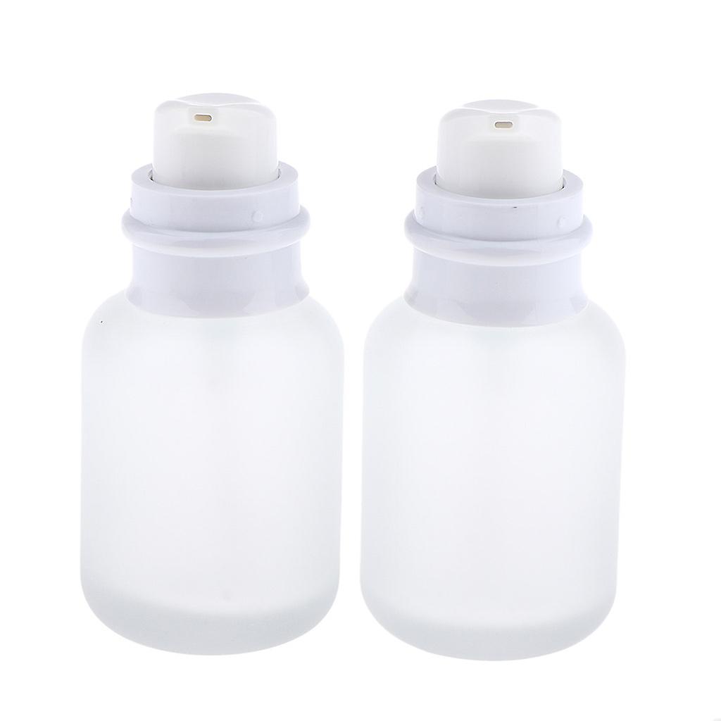 2pcs Empty Refillable Frosted Glass Pump Press Bottles for Emulsion 50ml