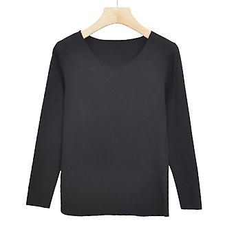 Women's Thermal Underwear With Fleece Round Neck Bottoming Shirt For Winter