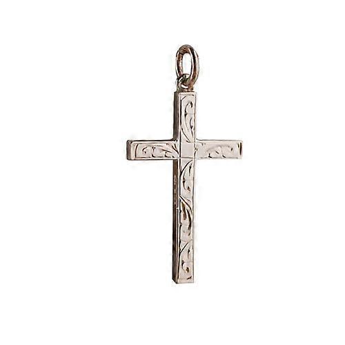 9ct Rose Gold 30x18mm hand engraved solid block Cross
