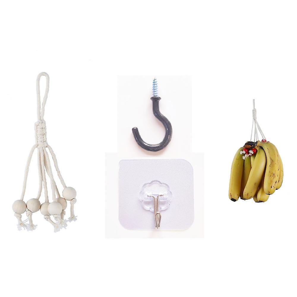 2pcs Handmade Cotton Rope With Fruit Wooden Beads On The Banana Stand, Used For The Kitchen Counter Primary Color