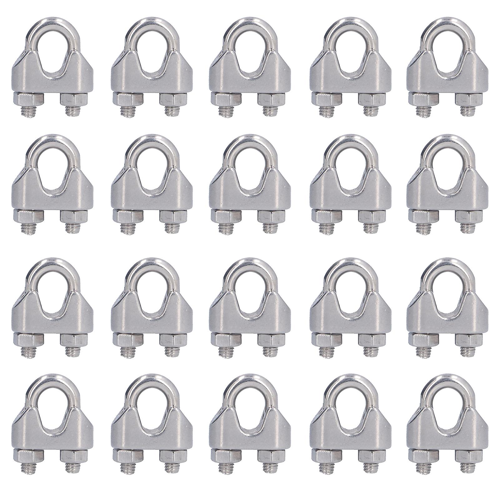 20Pcs Stainless Steel Wire Rope Clamp Hardware Rigging Cable Clip Lock Clamping FastenersM2(2mm)