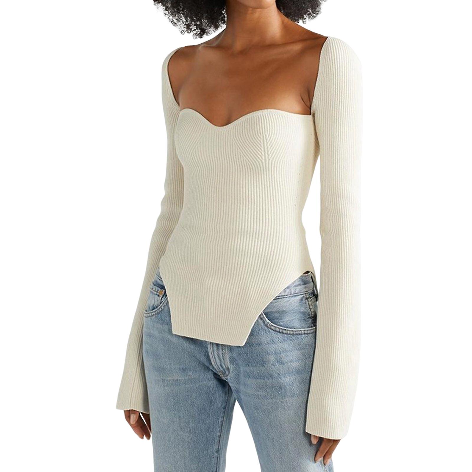 Women's Winter Casual Sweater Solid Long Sleeve Slim Fit Knit Pullover