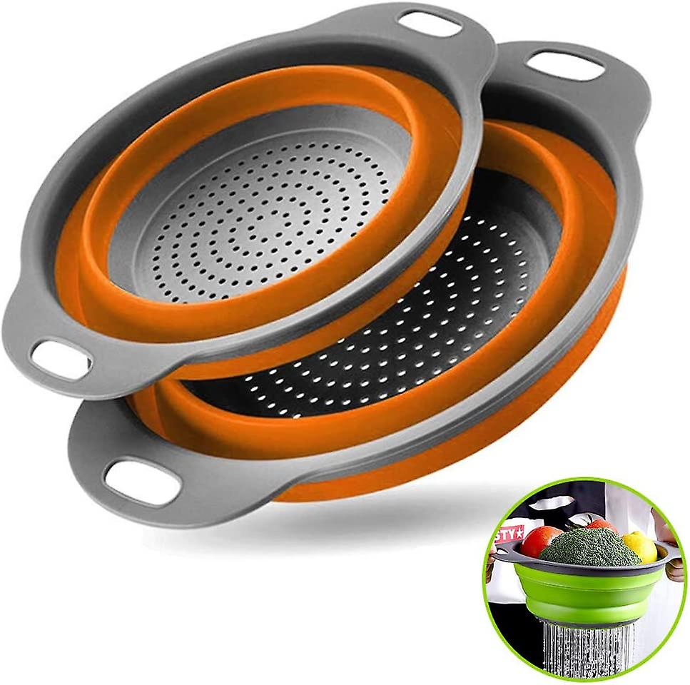 Collapsible Colanders with Handles with Extendable Handles Perfect for Draining Pasta Vegetable fruit 2 PC (Orange)