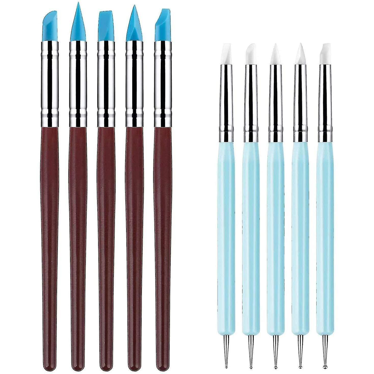 10 Pcs Silicone Polymer Clay Sculpting Tool Pen Rubber Tip Color Shaping Wipe Out Carving Pen Brush