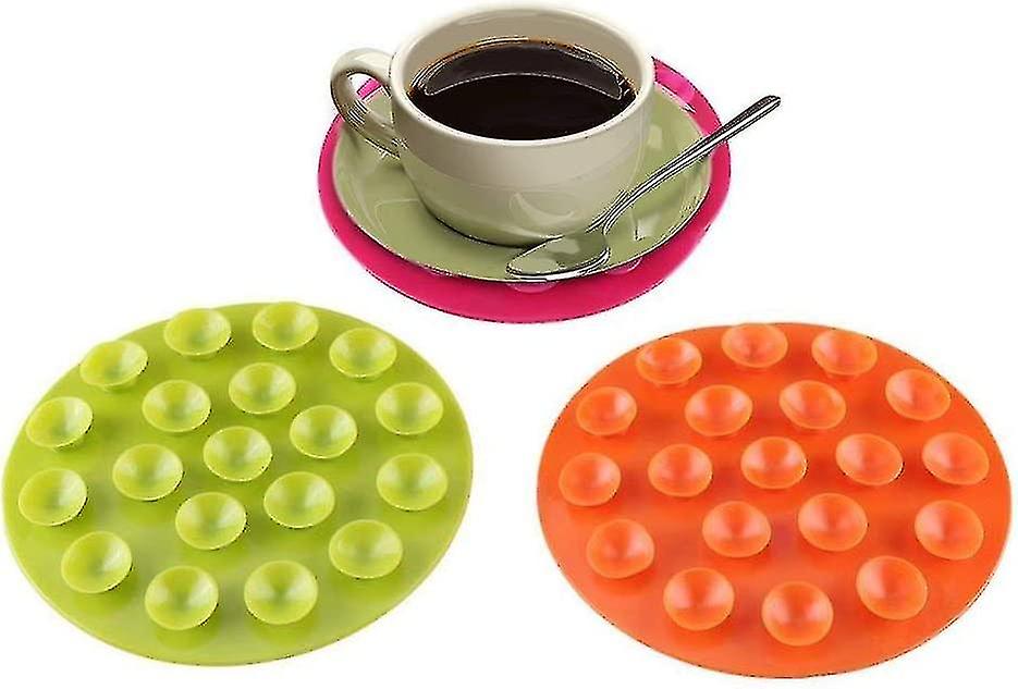 Kindergeschirr Saugnäpfe Matte Saugnapf Anti-Rutsch Doppelseitiger Teller Schüssel Besteck Tischset (2 Stück, grün + orange)