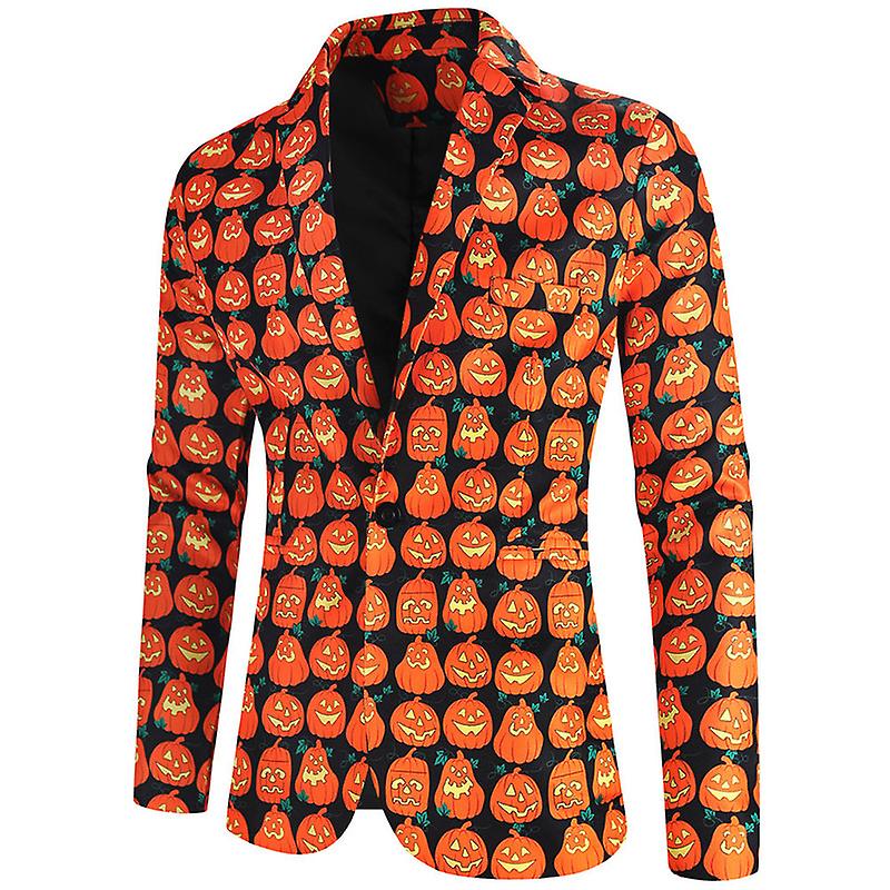 Halloween Coat For Men Skeleton Pumpkins Button Up Long Sleeve Causal