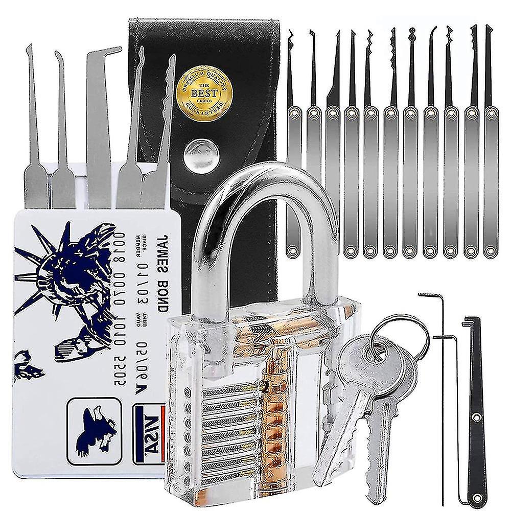 20piece Lock Pick Set, With Transparent Practice Padlock, Pick Lock Kit For Beginner