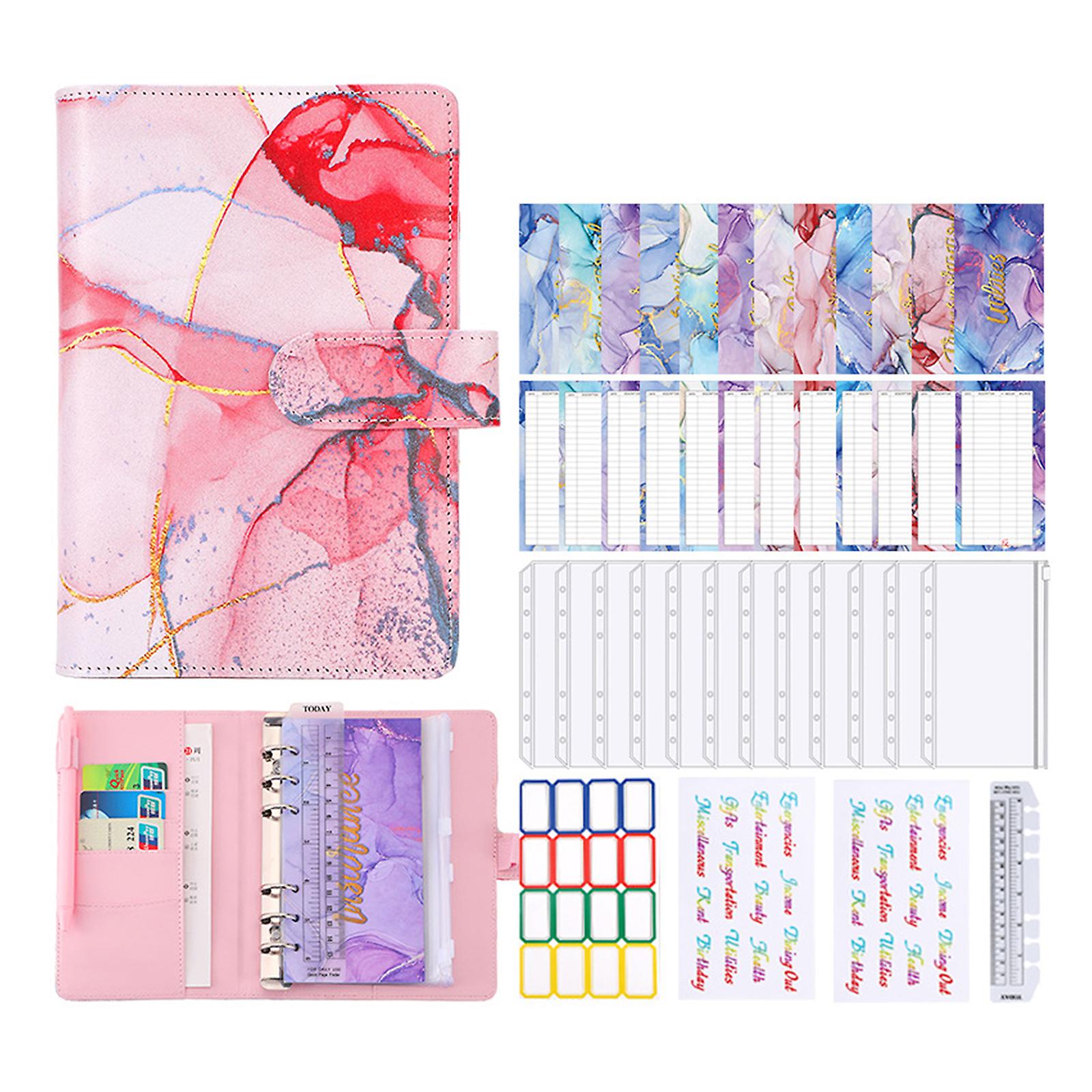 A6 Budget Binder With Marble Pattern Pu Leather Notebook Cover