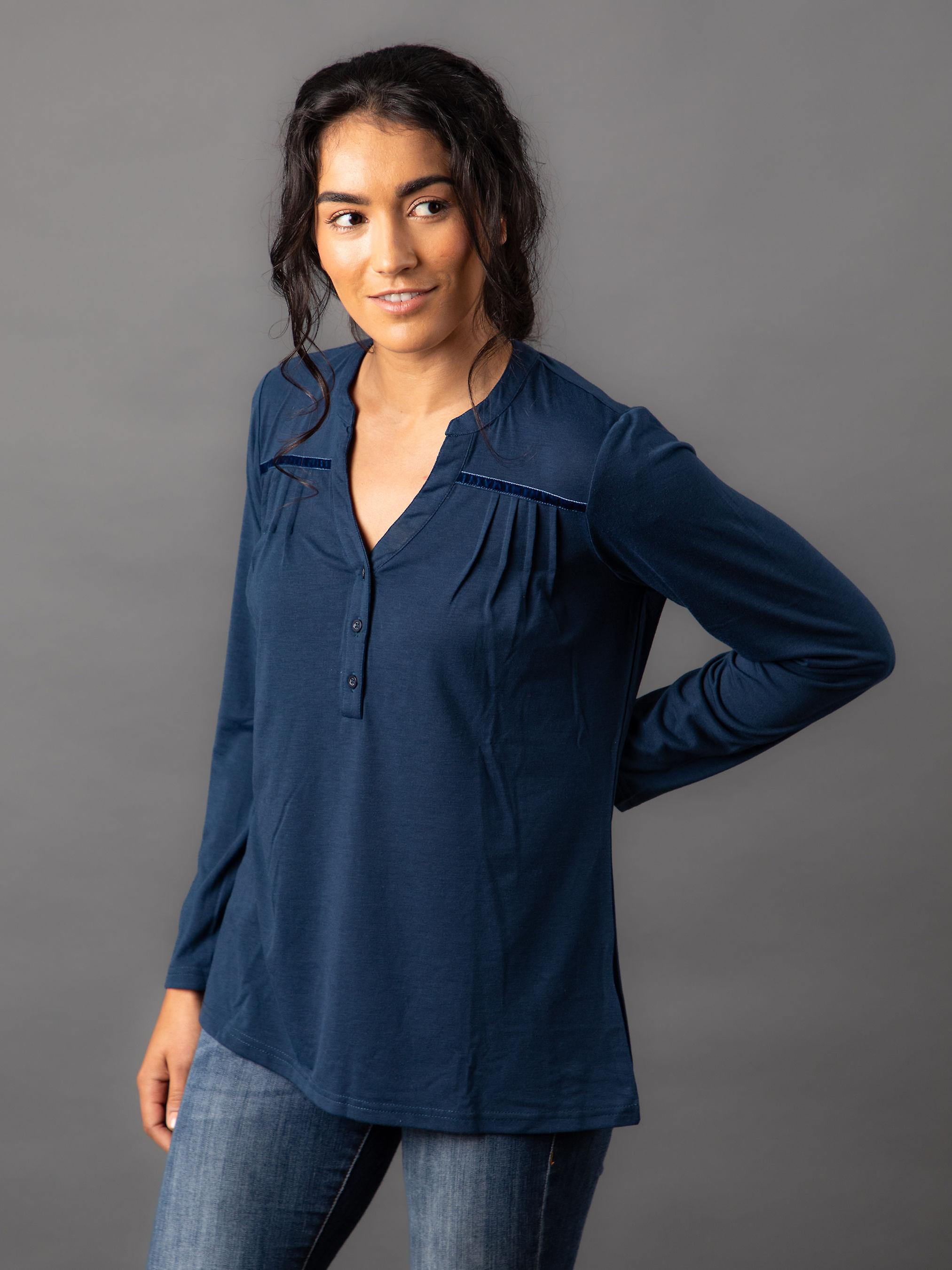 Caroline Nehru Blouse in Navy