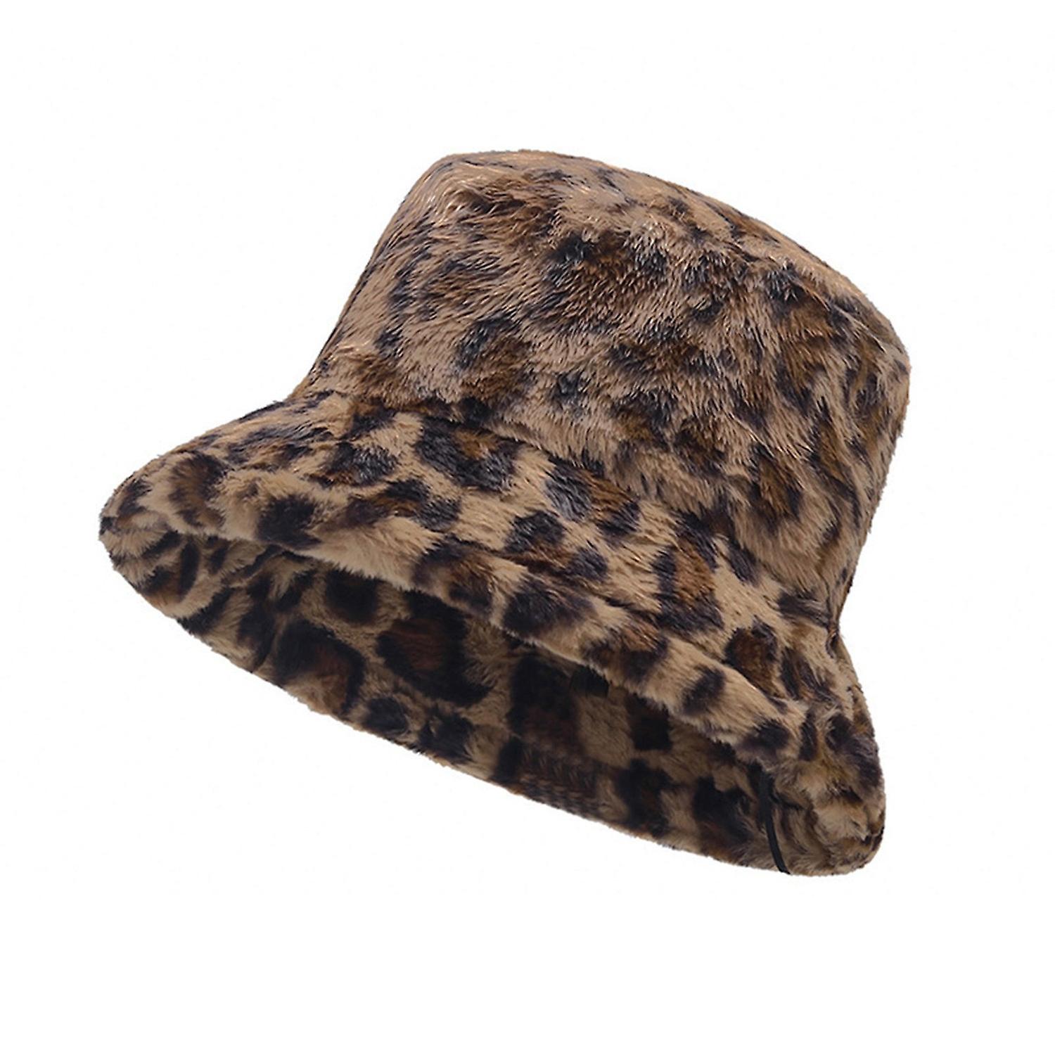 Winter Warm Thickened Plush Bucket Hat Super Soft Adjustable Windproof Versatile Leopard Cap Women