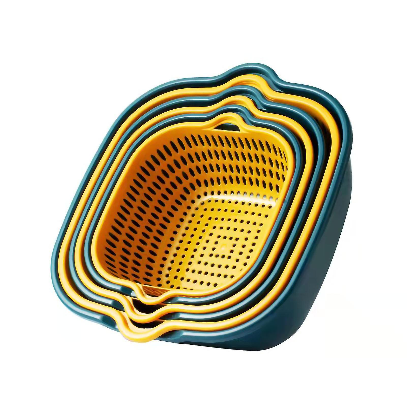 Drain Basket Double Layer Side Handle PP Rapid Draining Thickened Washing Basket for Kitchen Yellow and Blue