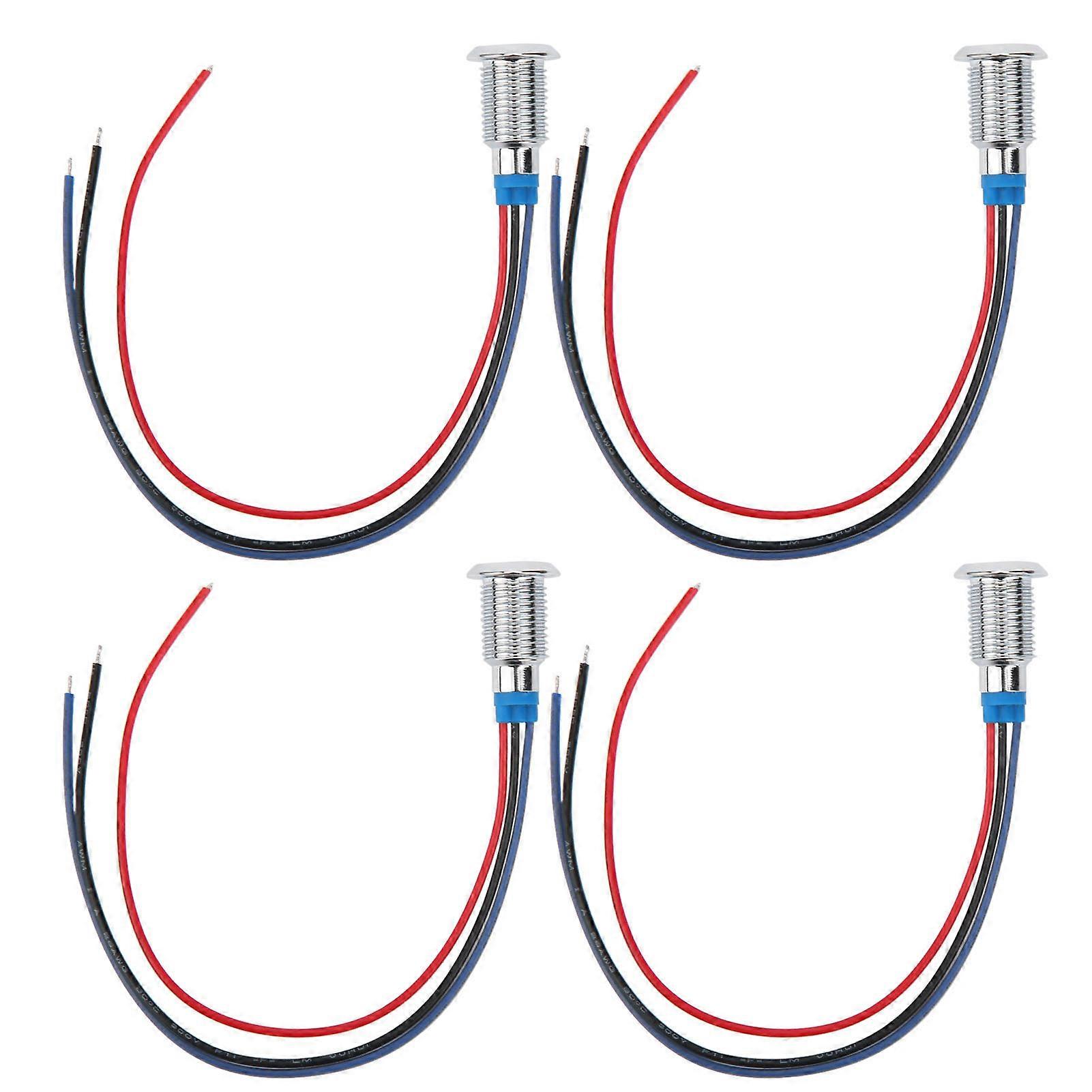 4 Sets PreWired Round LEDs Waterproof Dustproof 2-Color Common Cathode 10mm 110220V(Red and Blue )