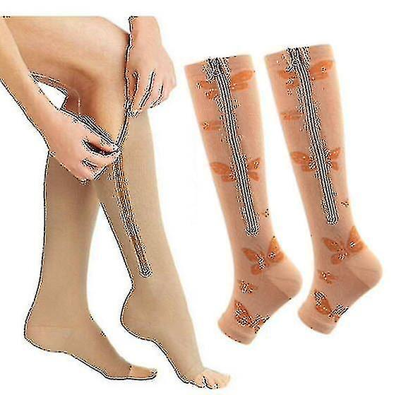 Compression Socks Toe Open Leg Support Stocking Knee High Socks With Zipper