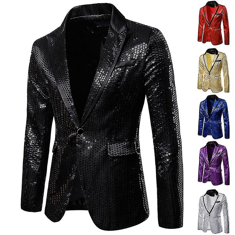 Férfi Metál Flitteres Blazer Tuxedo öltöny Disco Prom Shiny Jacket Esküvői Party