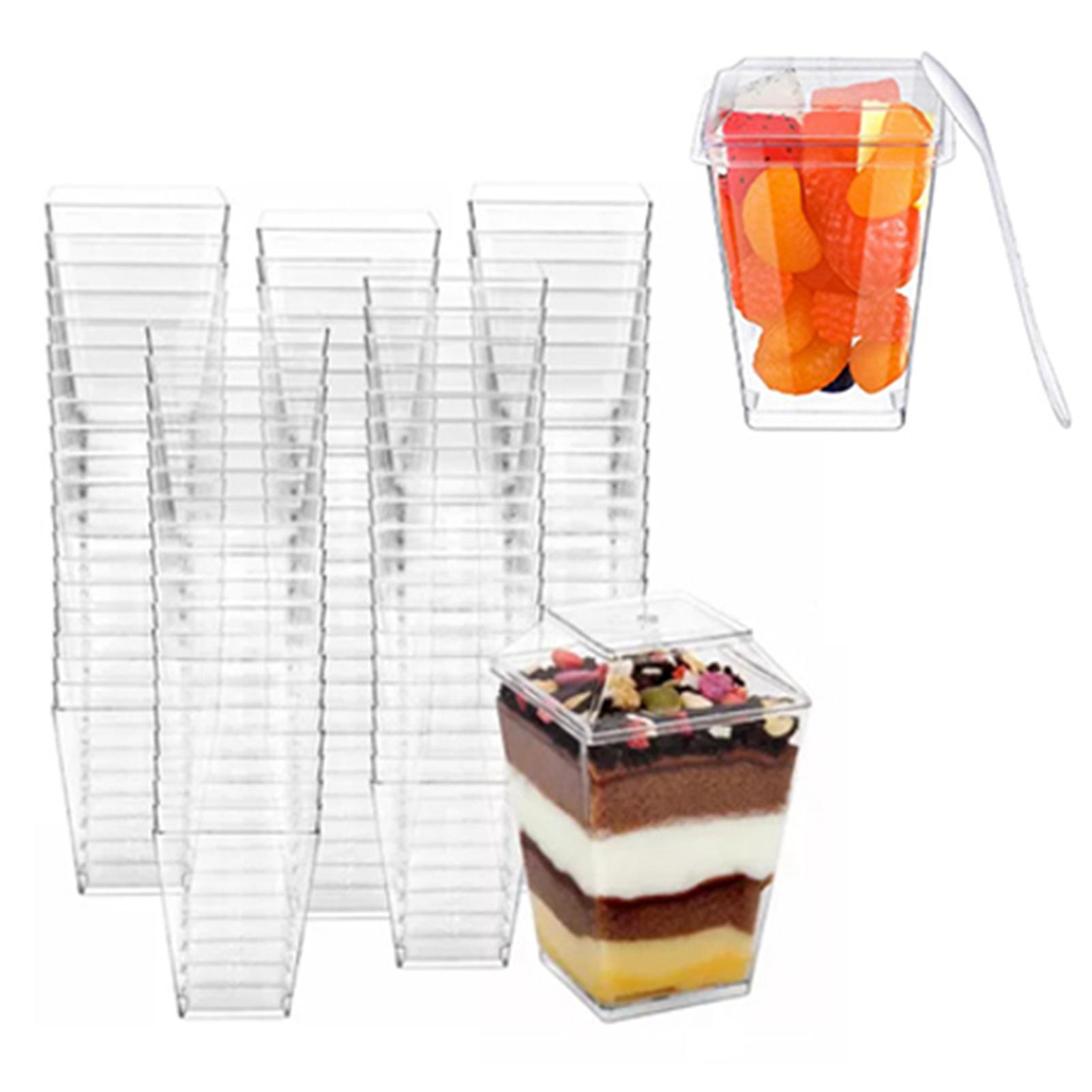 Clear Dessert Cups with Lids Reusable Trapezoidal Transparent Easy Clean Parfait Appetizer Cup for Fruit Ice Cream 