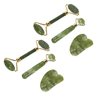 2X Set Jaderolle, Gesichtsroller Massagegerät Auge Natürliches Anti-Aging, Guasha-Massagegerät, Hautstraffung ~ 26749