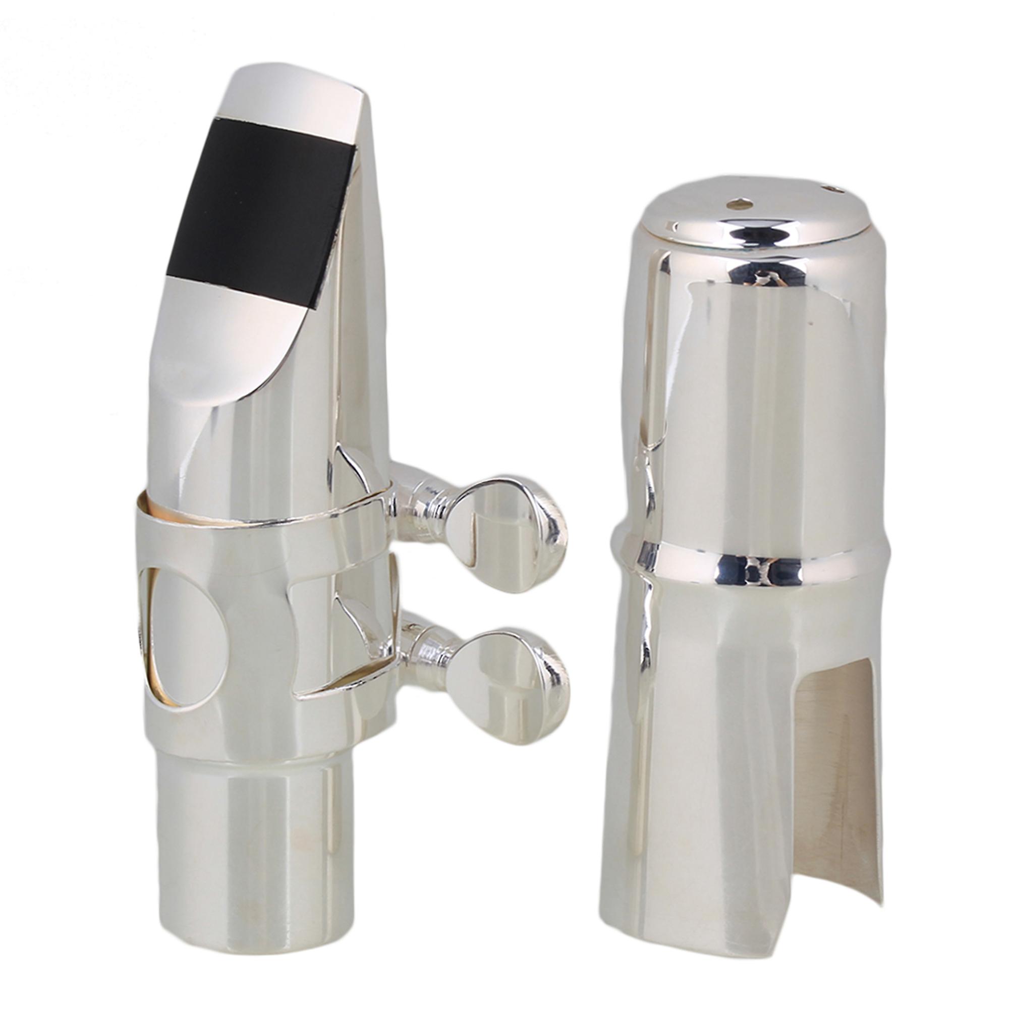 Alto Sax Saxophone Nickel-plated Mouthpiece with Cap and Ligature #6 Silver