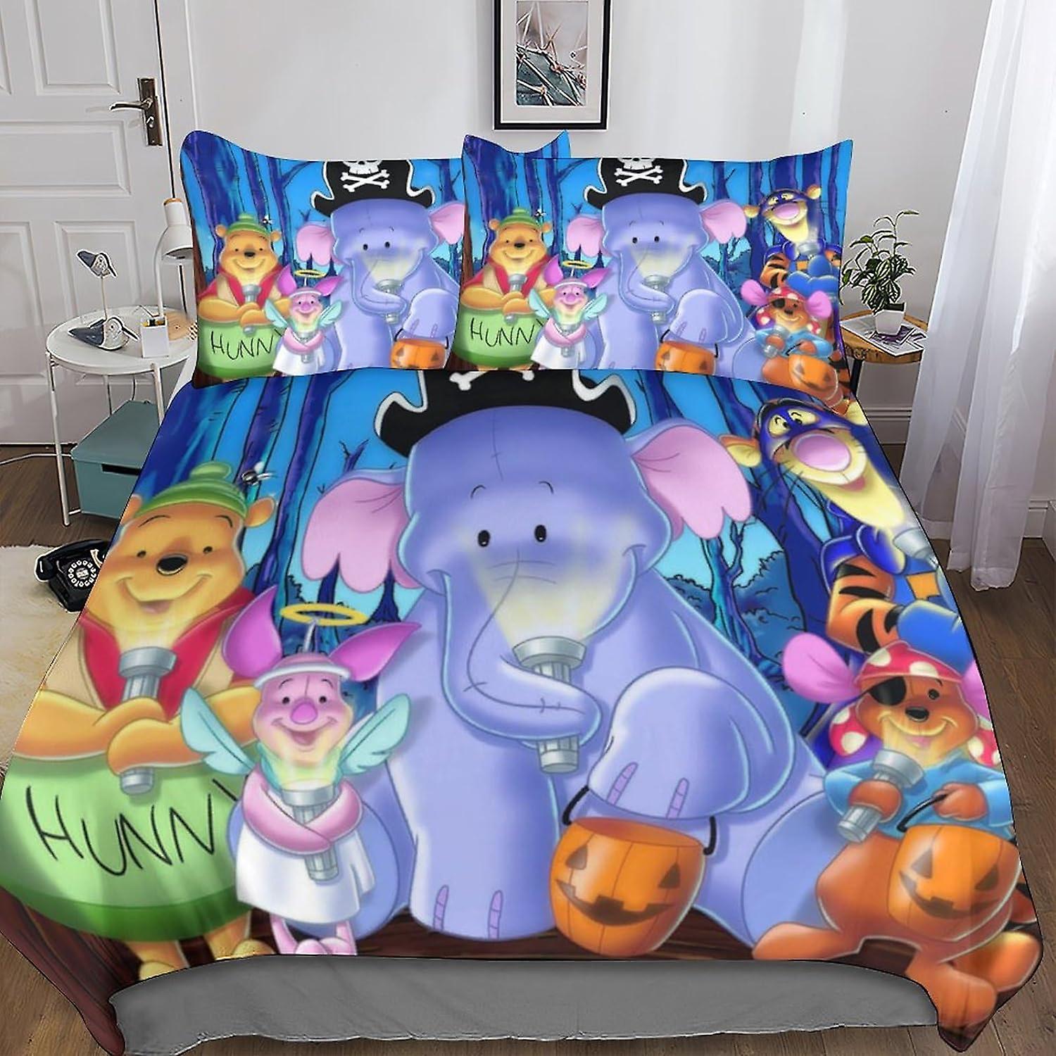 DSJackson The Pooh Bear 3-piece Duvet Cover 3D Printed Cartoon Quilt Cover Bedding Set with Microfiber with Hidden Zipper Closure with Pillowcases for