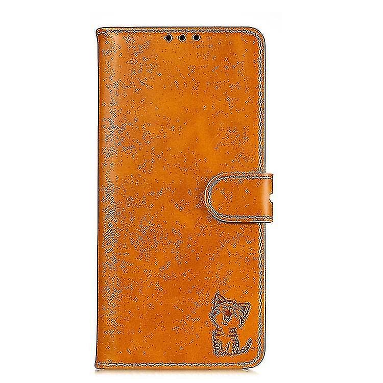 For Samsung Galaxy Note20 Ultra Embossed Happy Cat Pattern Horizontal Flip Leather Case With Holder 