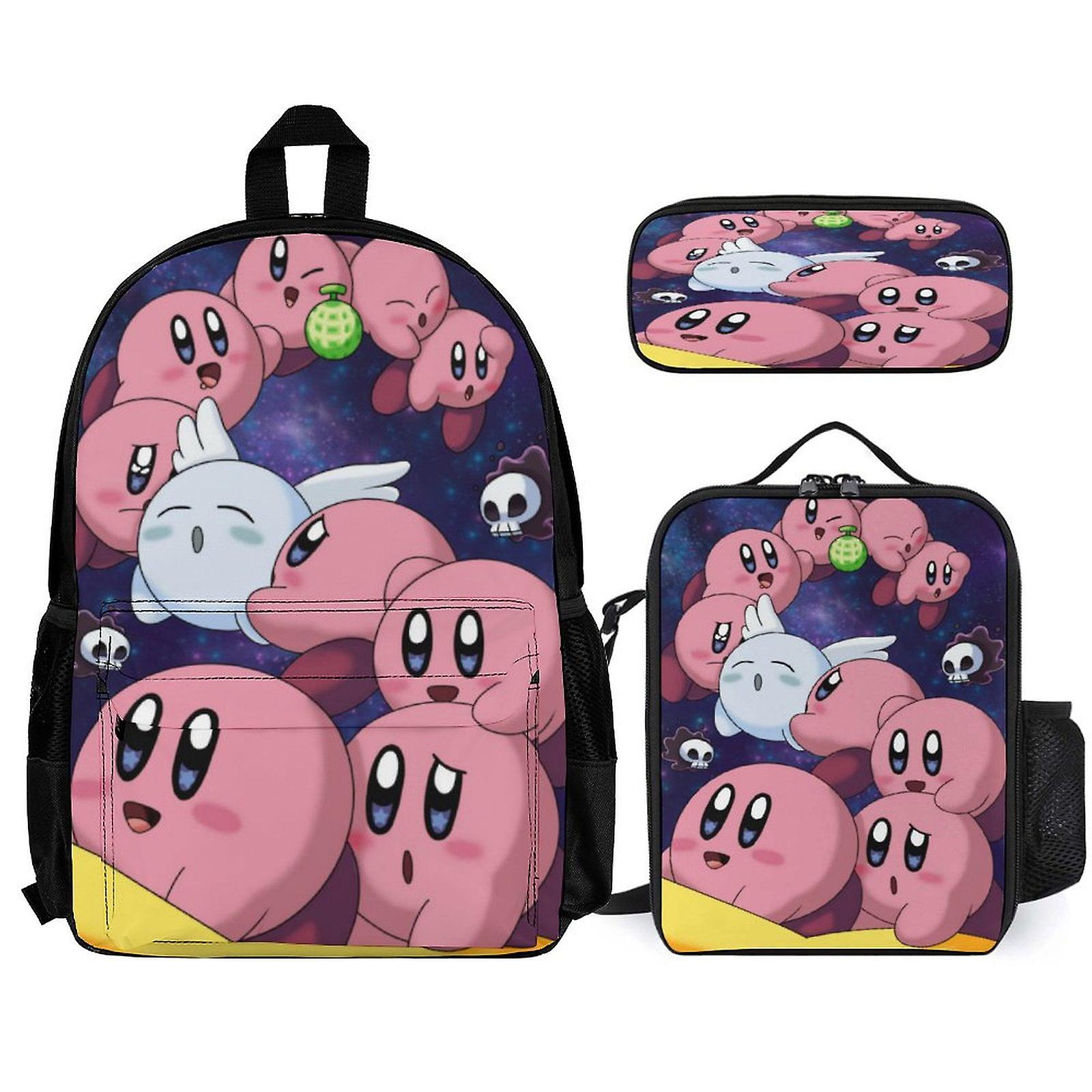 Kirby Backpack 3 Piece Set Laptop Backpack with Pencil Case Lunch Bag Combination