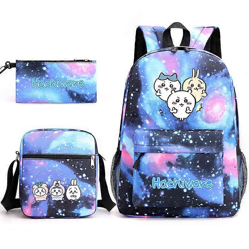 Chiikawa Jiyikawa Trzyczęściowy tornister szkolny dla chłopców i dziewcząt, ołówek w stylu kampusu, trzyczęściowa płócienna torba o dużej pojemności Gwiaździsty niebieski ~ 3