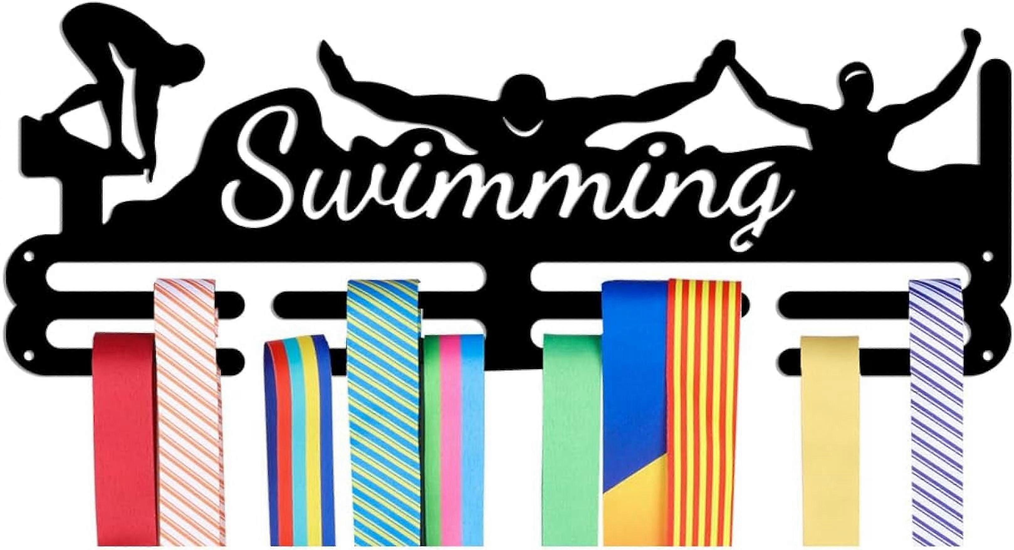 Medals Hanger Display Holder Rack Swimming Theme Medals Display Wall Mounted Frame Medal Ribbon Holder Hooks