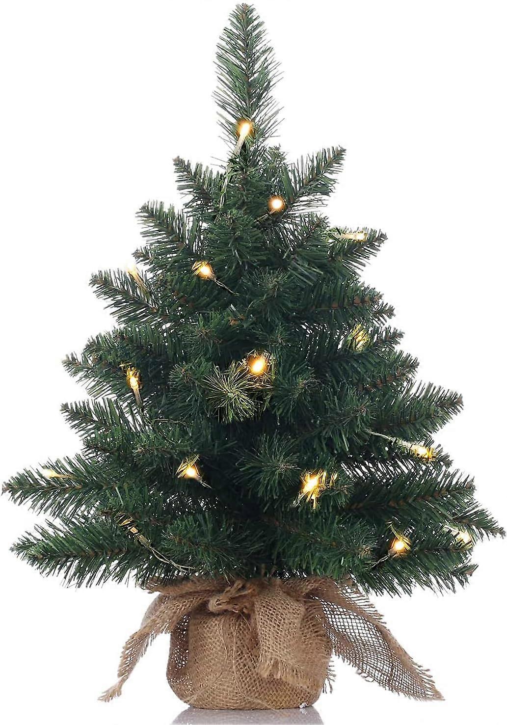 Pre-Lit Artificial Mini Christmas Tree Miniature Pine Tree with Lights,Pine Artificial Xmas Tree Branch Tips(50cm)