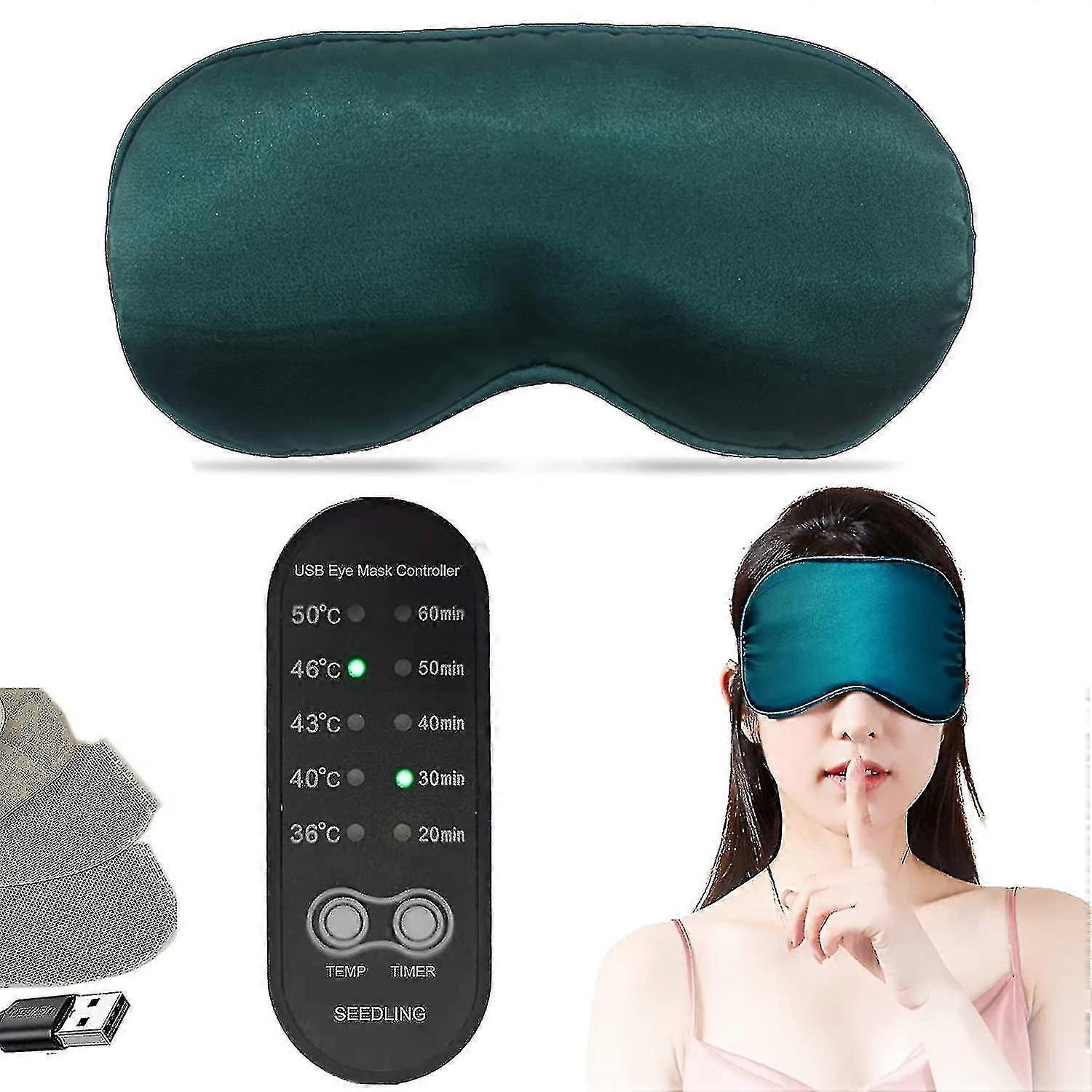 قناع العين الساخن للعين الجافة ، قناع النوم ، قناع العين الحريري ، USB مع التحكم في الحرارة والوقت الأخضر
