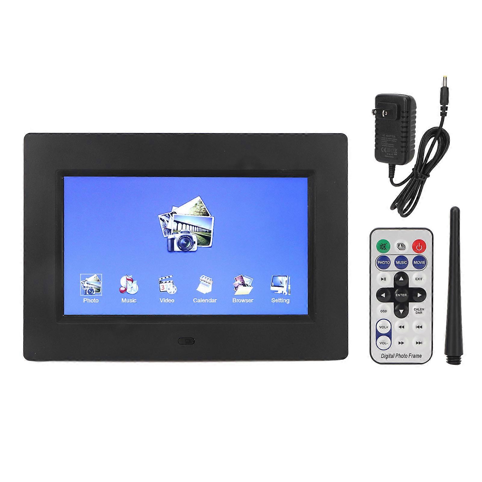 7 Inch Digital Picture Frame HD 800x480 Multifunction Electronic Photo Frame with Remote Control Black 100?240V US Plug