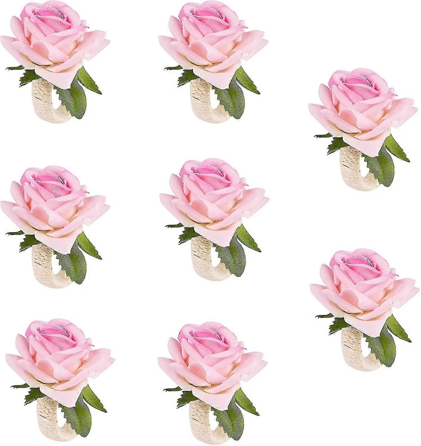 8 Pack Napkin Rings Faux Rose Table Decorations