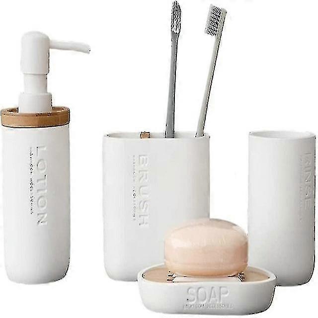 バスルームアクセサリーセット - ソープディスペンサー、グラス、ソープディッシュ、ホームオーケート付き4点バスルームギフトセット