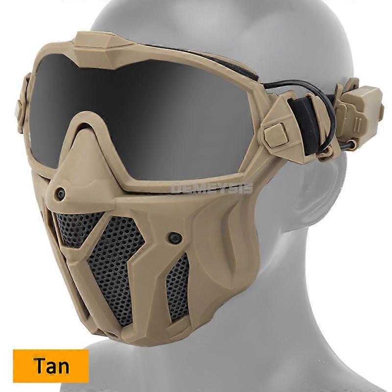 Tactical Half Face Mask + Goggles Set Detachable Military Hunting Airsoft Paintball Full Face Protect Masks with Micro Fan