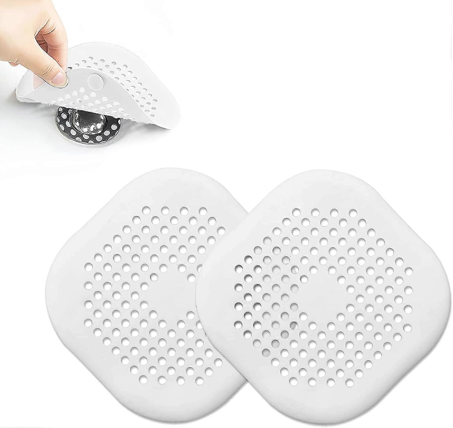 2er-Pack Silikon-Haarsieb mit 4 Saugnäpfen für Bad, Badewanne, Küche, Waschbecken und Spüle (weiß, weiß)