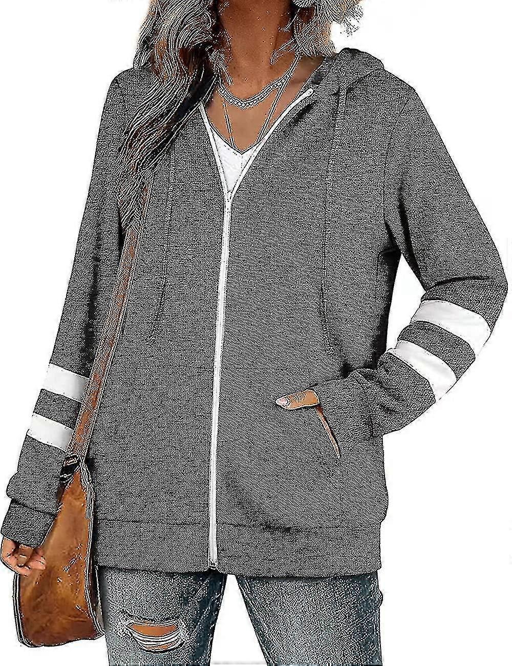 Womens Striped Long Sleeve Hooded Sweatshirts Jacket Cardigan With Pockets