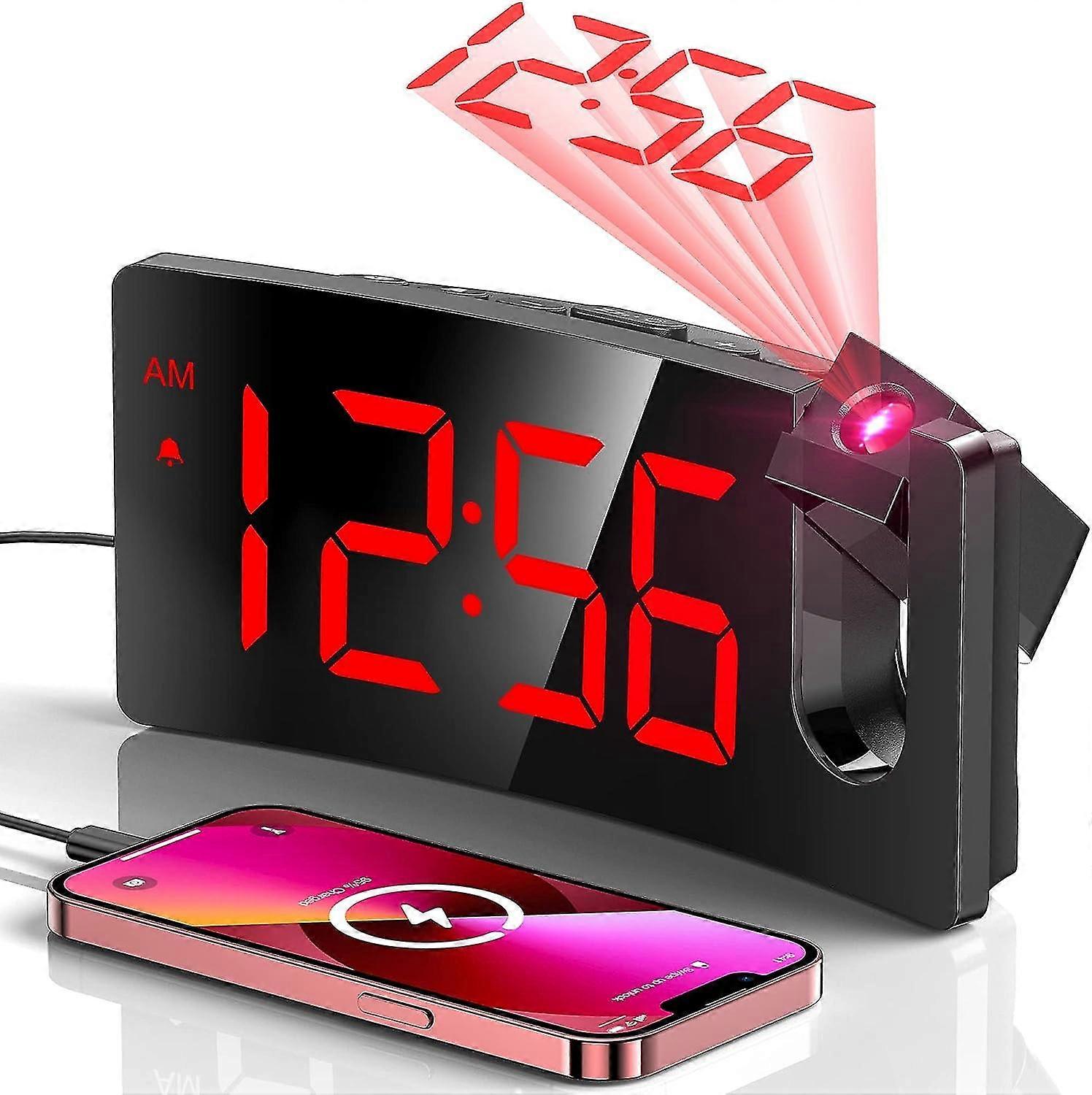 Projection Alarm Clock, Digital Clock with 180 Rotatable Projector, 3-Level Brightness Dimmer,-Yvan