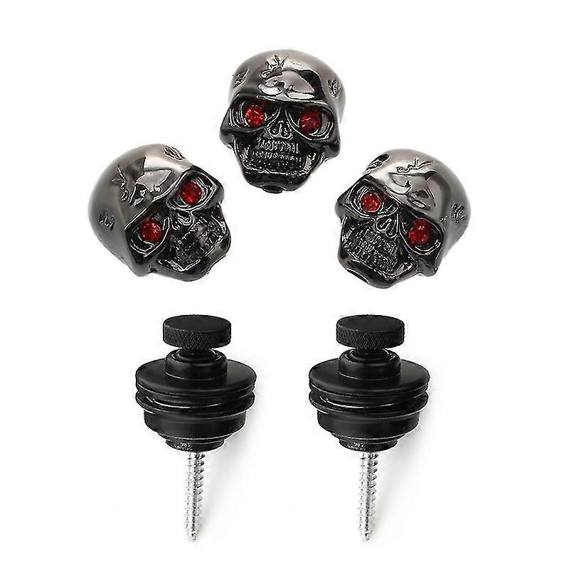 3x Elgitarr Skull Head Volymkontrollknappar Svart 2x Gitarrrem Lock Gitarrbälten Spänne Knapp Tråd Svart