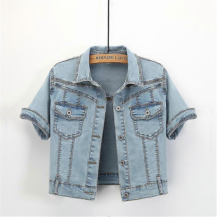 קיץ ז'קט ג'ינס נשים ז'קט ג'ינס קצר אופנה קוריאנית שרוולים קצרים מעיל נשי בגדים חדשים וסט ג'ינס Femme Xl-Yvan
