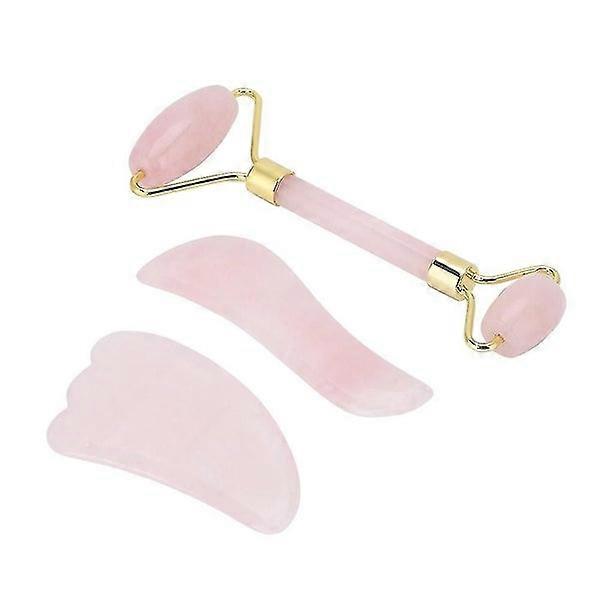 3-Piece Double-End Natural Quartz Jade Roller Massager & Scraping Board Set